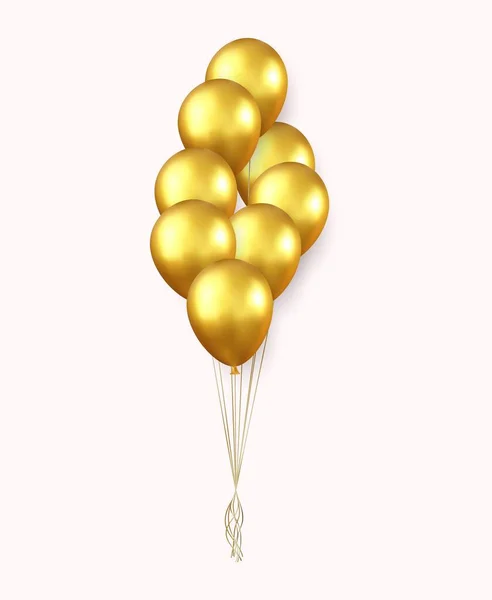 Oro Realista Feliz Cumpleaños Globos Volando Para Fiesta Celebraciones Illust — Vector de stock