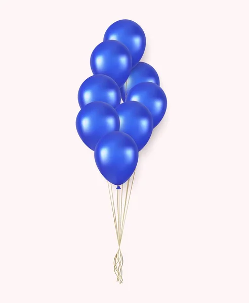 Realistické Modré Všechno Nejlepší Narozeninám Balónky Létání Párty Oslavy Ilustrace — Stockový vektor