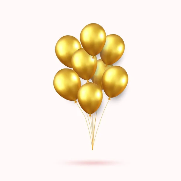Realistiskt Guld Grattis Födelsedagen Ballonger Flyger För Fest Och Fest — Stock vektor