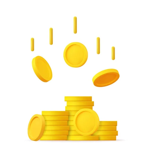 ゴールドコインアイコンの3Dスタック 金札を空にする 富の象徴 ビジネスの成功 3Dレンダリング ベクターイラスト — ストックベクタ