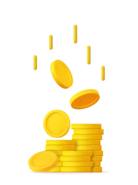 ゴールドコインアイコンの3Dスタック 金札を空にする 富の象徴 ビジネスの成功 3Dレンダリング ベクターイラスト — ストックベクタ
