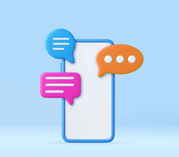 Teléfono Inteligente Con Burbujas Chat Flotantes Aplicación Chat Redes Sociales — Vector de stock