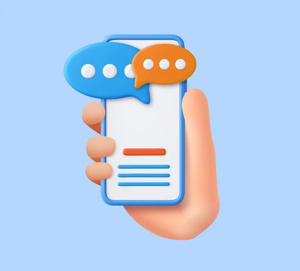 Hand Κρατώντας Κινητό Τηλέφωνο Εικονίδιο Φούσκα Ομιλία Ειδοποίηση Νέο Μήνυμα — Διανυσματικό Αρχείο