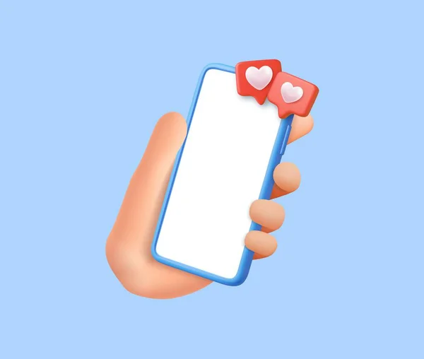 Рука Держать Смартфон Icon Сердцем Социальная Медиа Онлайн Концепция Социальная — стоковый вектор