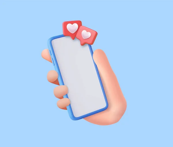 Рука Держать Смартфон Icon Сердцем Социальная Медиа Онлайн Концепция Социальная — стоковый вектор