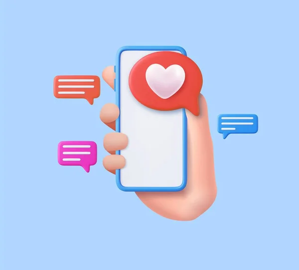 Hand Hold Icon Heart Smartphone Social Media Online Concept Design — Stock Vector