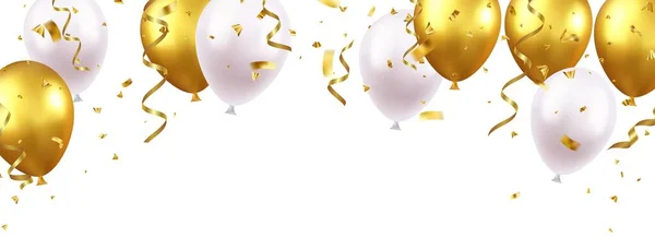 Imprezowy Baner Kolorowymi Balonami Tłem Konfetti Grand Opening Card Luksusowe — Wektor stockowy