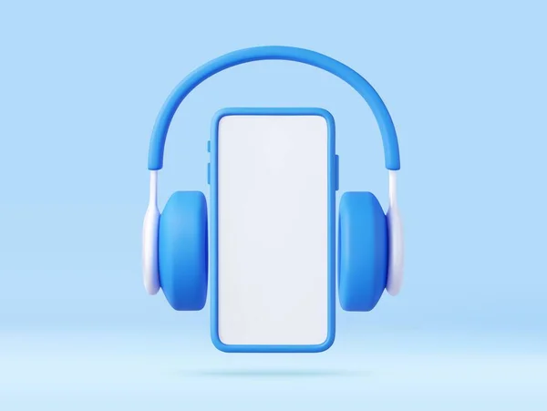 Casque Portable Avec Téléphone Écouter Musique Application Conception Bannière Concept — Image vectorielle