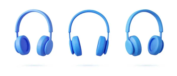 3D设置耳机与动态的大声音乐收听享受音频模板图标隔离的白色背景 3D渲染 矢量说明 — 图库矢量图片
