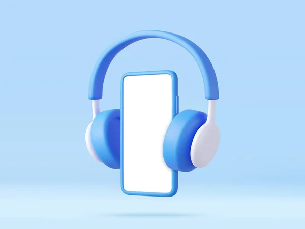Cuffie Portatili Con Telefono Ascoltare Musica Attraverso App Concetto Banner — Vettoriale Stock
