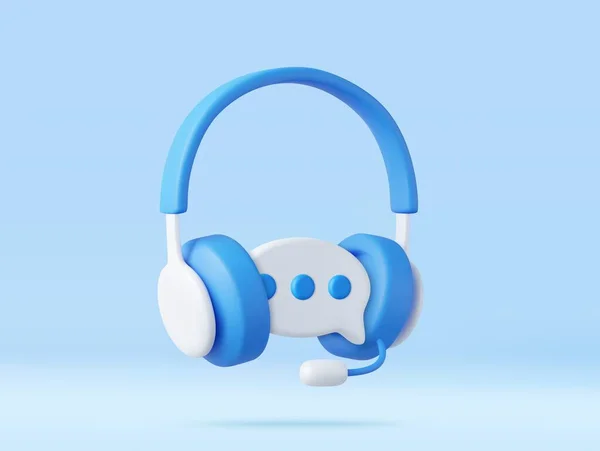 マイクと音声バブル付きの3Dヘッドフォン ヘッドフォンでホットラインサポートサービス コールセンターのコンセプト オンラインユーザー相談 3Dレンダリング ベクターイラスト — ストックベクタ
