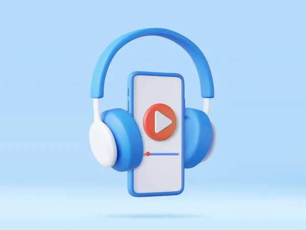 Słuchawki Smartfon Słuchanie Muzyki Przez Aplikację Koncepcja Muzyki Online Radia — Wektor stockowy