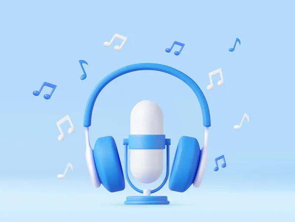 Microphone Avec Notes Volantes Écouteurs Avec Dynamique Pour Écouter Musique — Image vectorielle