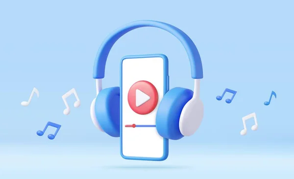 Hörlurar Och Smarttelefon Melodi Lapp Lyssna Musik Appen Begreppet Musik — Stock vektor
