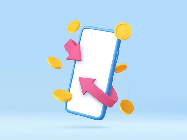 Smartphone Mit Leerem Bildschirm Und Hellem Pfeil Und Münzen Geld — Stockvektor