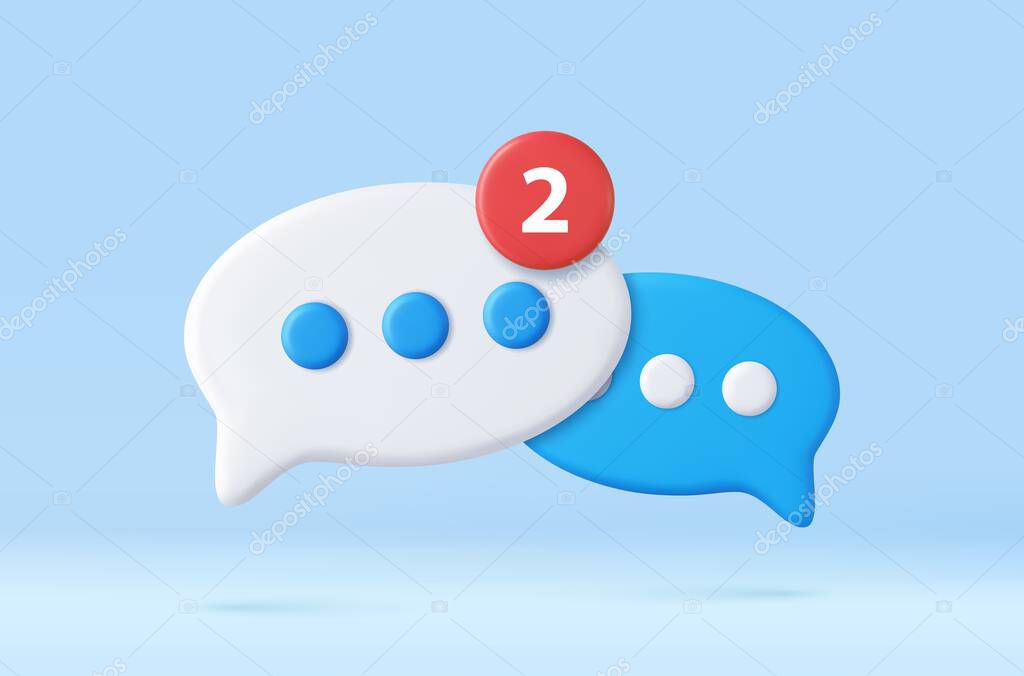 3D speech bubble icons isolated on background. 3D symbol for chat on social media. reply sign with social media. Chatting box, message box. 3d rendering. Vector illustration