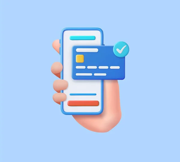 Hand Met Mobiele Telefoon Met Creditcard Financiële Zekerheid Voor Online — Stockvector