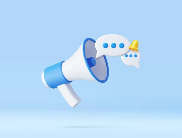Cartoon Megaphone Bell Notification Speech Bubble Marketing Time Concept Online — Stock Vector