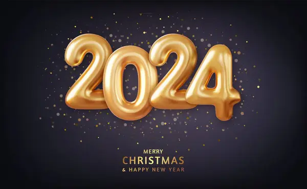 Réalistes Ballons Feuille Joyeux Noël Bonne Année 2024 Carte Voeux — Image vectorielle