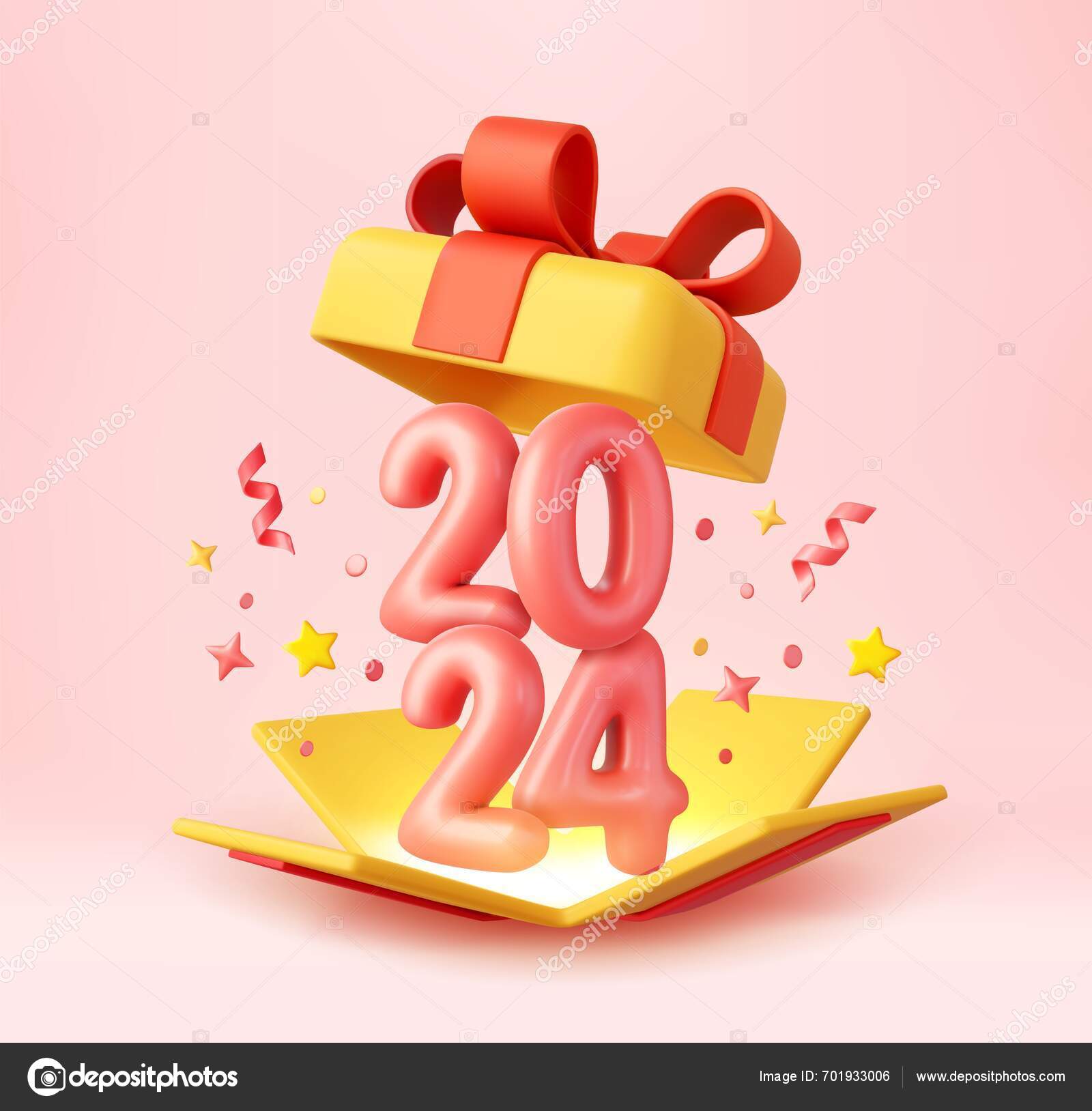 Happy New Year 2024 Open Gifts Box Number Sign 2024 Stock Vector by ...