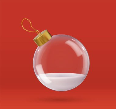3D Noel süslemeleri camdan saydam toplar. Xmas bayram kutlaması dekorasyonu, 3D görüntüleme. Vektör illüstrasyonu