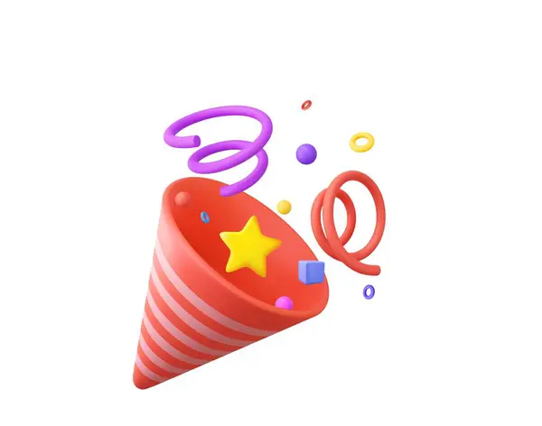 Party Popper Explosion Confetti Birthday Surprise Firecracker Serpentine Holiday Event — Vetor de Stock