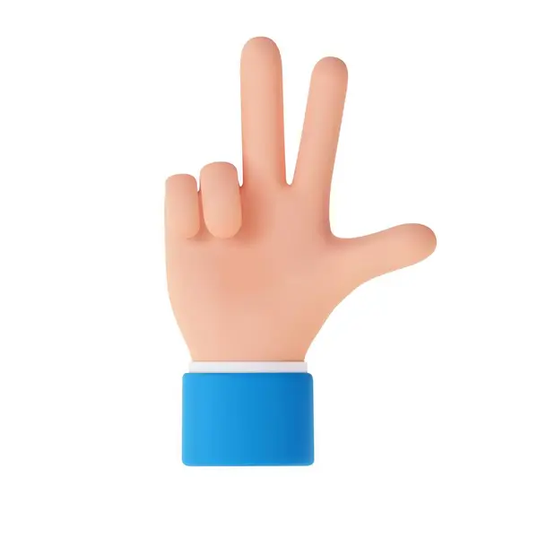 3D卡通人物手 张开张开的手 伸出三个手指 表示问候 3D渲染 矢量说明 免版税图库插图
