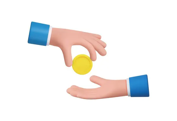 3Dカートゥーンキャラクターの手は 黄金のコインを与え 取ります 支払いとショッピング 良い取引パートナーシップ ギフトコンセプト 3Dレンダリング ベクトルイラスト ロイヤリティフリーストックベクター