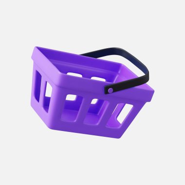 3D gerçekçi alışveriş arabası. Boş alışveriş sepeti. Üç boyutlu görüntüleme. Vektör illüstrasyonu