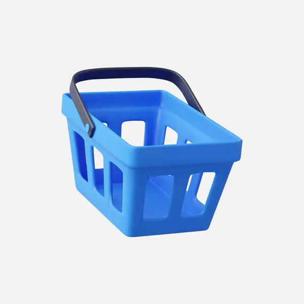 3D蓝色现实购物车 空购物篮 3D渲染 矢量说明 图库插图