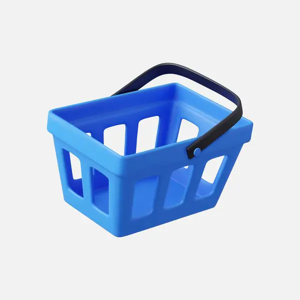 Blue Realistic Shopping Cart Empty Shopping Basket Rendering Vector Illustration Vectorbeelden