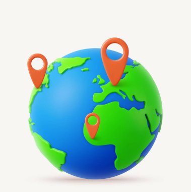 3D Gezegen ve harita simgesi. Dünya seyahati ya da GPS navigasyon konsepti. 3D görüntüleme. Vektör illüstrasyonu