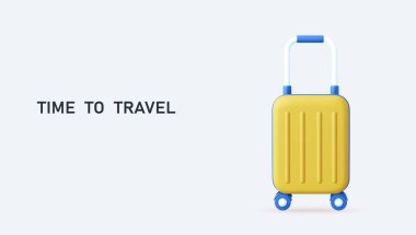 3D seyahat çantası. Seyahat yaratıcı konsept. Üç boyutlu bagaj ikonu. Tatil, tatil, turizm için bavul. 3D görüntüleme. Vektör illüstrasyonu