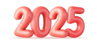 3d Mutlu yıllar 2025. 2025 tatil sezonunu kutlayalım. Noel süsü. Beyaz arkaplanda simge izole edildi. 3D görüntüleme. Vektör illüstrasyonu