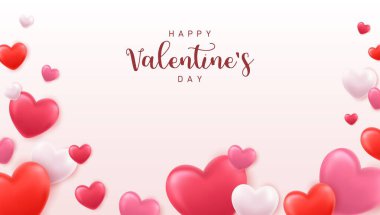 Üç boyutlu kalp geçmişi. Sevgililer Günü tebrik kartı konsepti. Mutlu kadınlar, anneler günü, sevgililer günü, doğum günü selamı. Vektör illüstrasyonu