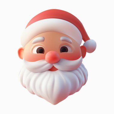 Sakallı ve kırmızı şapkalı 3 boyutlu Noel Baba Kafası. Yeni yılınız kutlu olsun. Mutlu Noeller Tatil. 3D görüntüleme. Vektör illüstrasyonu