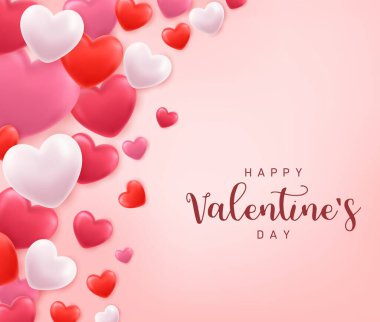 Üç boyutlu kalp geçmişi. Sevgililer Günü tebrik kartı konsepti. Mutlu kadınlar, anneler günü, sevgililer günü, doğum günü selamı. Vektör illüstrasyonu