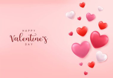 Üç boyutlu kalp geçmişi. Sevgililer Günü tebrik kartı konsepti. Mutlu kadınlar, anneler günü, sevgililer günü, doğum günü selamı. Vektör illüstrasyonu