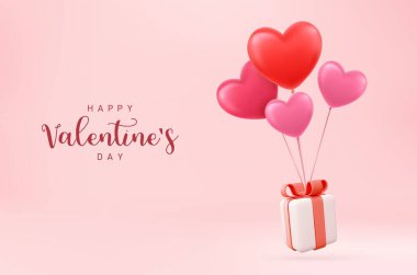 Sevgililer Günün kutlu olsun. Tatil düğünü. Doğum günün kutlu olsun. Gerçekçi kalp balonları ile şenlik arka planı. Romantik afiş, web posteri. 3D görüntüleme. Vektör illüstrasyonu