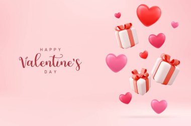 Sevgililer Günün kutlu olsun. Tatil düğünü. Doğum günün kutlu olsun. Gerçekçi kalp balonları ile şenlik arka planı. Romantik afiş, web posteri. 3D görüntüleme. Vektör illüstrasyonu