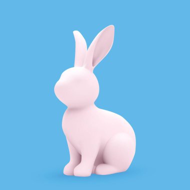 Paskalya tasarımı için 3D dekoratif tavşanlar. Gerçekçi tavşancık. Mavi arka planda izole edilmiş hayvan karakterleri. 3D görüntüleme. Vektör illüstrasyonu