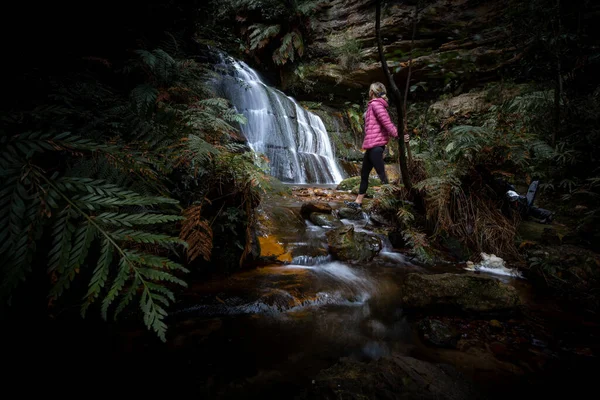 Paradiesischer Wasserfall Und Kleiner Felsenpool Fuße Der Blue Mountains Australien — Stockfoto