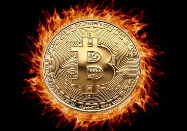 Arka planda ateş olan bitcoin