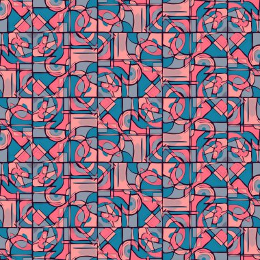 Red and marine colour 2023 year linear background with different geometric shape elements. Modern graphic pattern illustration template