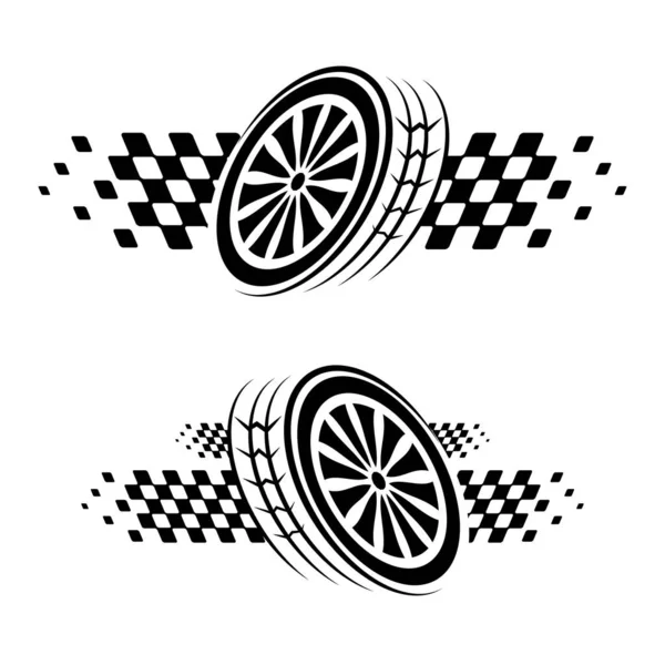 抽象的赛车运动标志 带有黑白旗和秒表 赛车锦标赛的起跑和终点线设计 汽车轮廓线 — 图库矢量图片