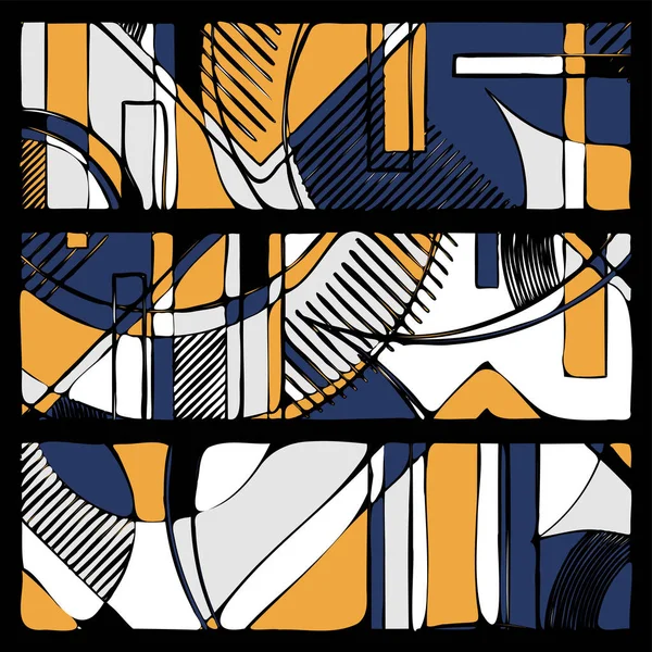 Farbenfroher Linearer Hintergrund Mit Unterschiedlichen Geometrischen Formelementen Moderne Grafische Musterillustration — Stockvektor