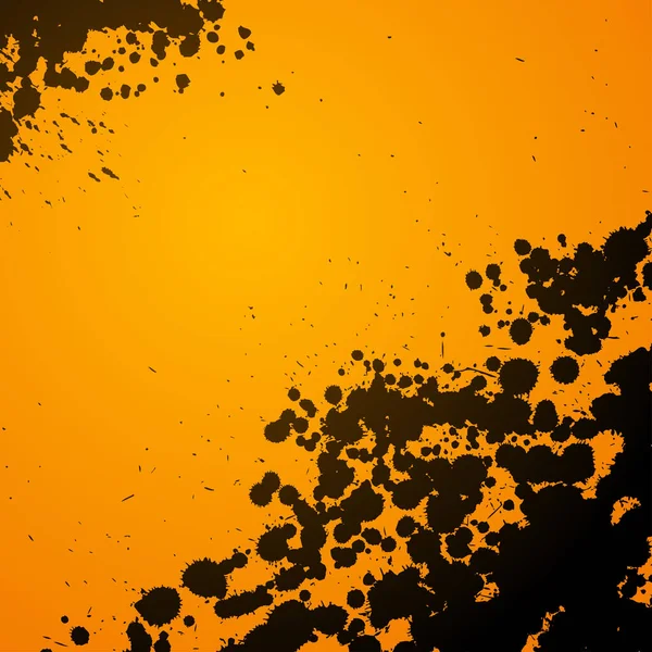 Fond Orange Avec Taches Encre Noires Silhouettes Papier Peint Éclaboussant — Image vectorielle