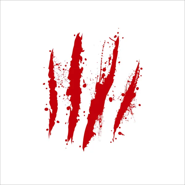 Four Red Grunge Zombie Scratches Blood Blots Isolated White Background — Stock Vector