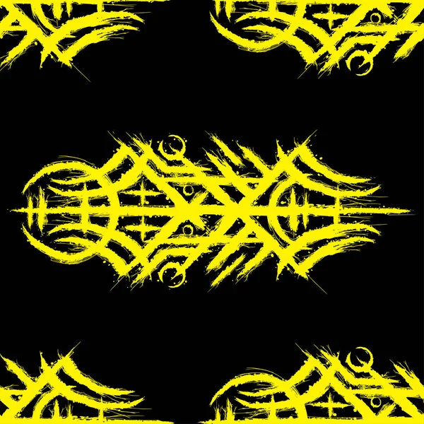 Schwarzer Hintergrund Mit Gelbem Abstrakten Runensymbol Antikes Lineares Tattoo Design — Stockvektor