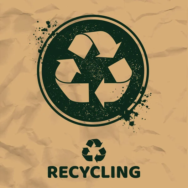 Symbol Zeleného Kruhu Symbolem Recyklace Inkoustovými Skvrnami Pozadí Papíru Textem — Stockový vektor